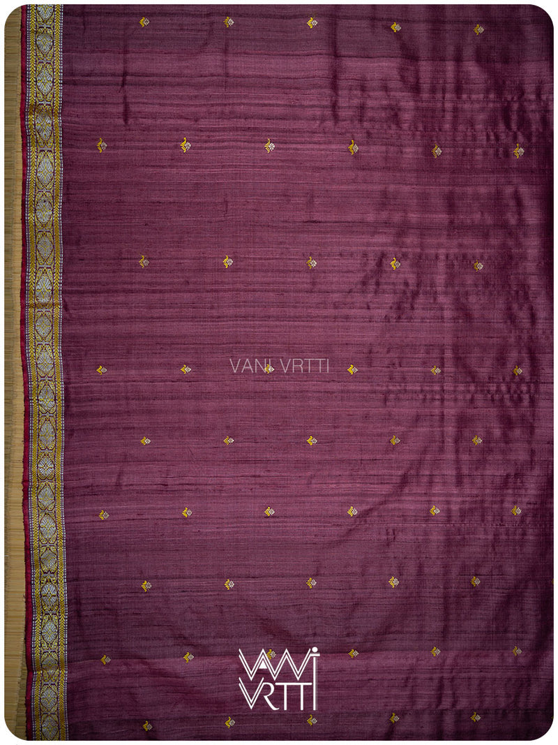 Deep Wine Brahma Kamal Master Weave Exclusive Handspun Tussar Silk Saree