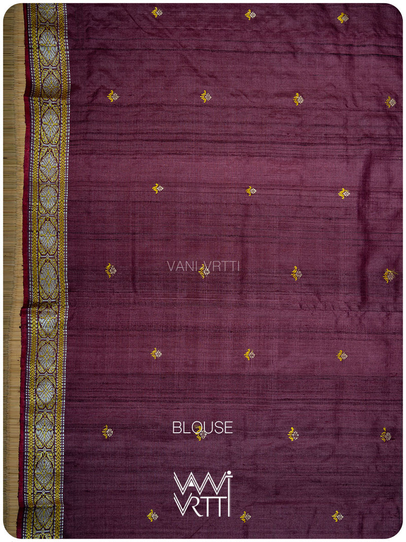 Deep Wine Brahma Kamal Master Weave Exclusive Handspun Tussar Silk Saree