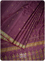 Deep Wine Brahma Kamal Master Weave Exclusive Handspun Tussar Silk Saree