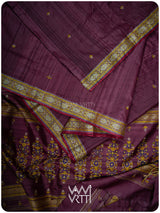 Deep Wine Brahma Kamal Master Weave Exclusive Handspun Tussar Silk Saree
