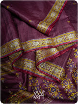 Deep Wine Brahma Kamal Master Weave Exclusive Handspun Tussar Silk Saree
