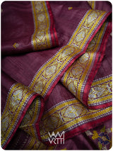 Deep Wine Brahma Kamal Master Weave Exclusive Handspun Tussar Silk Saree