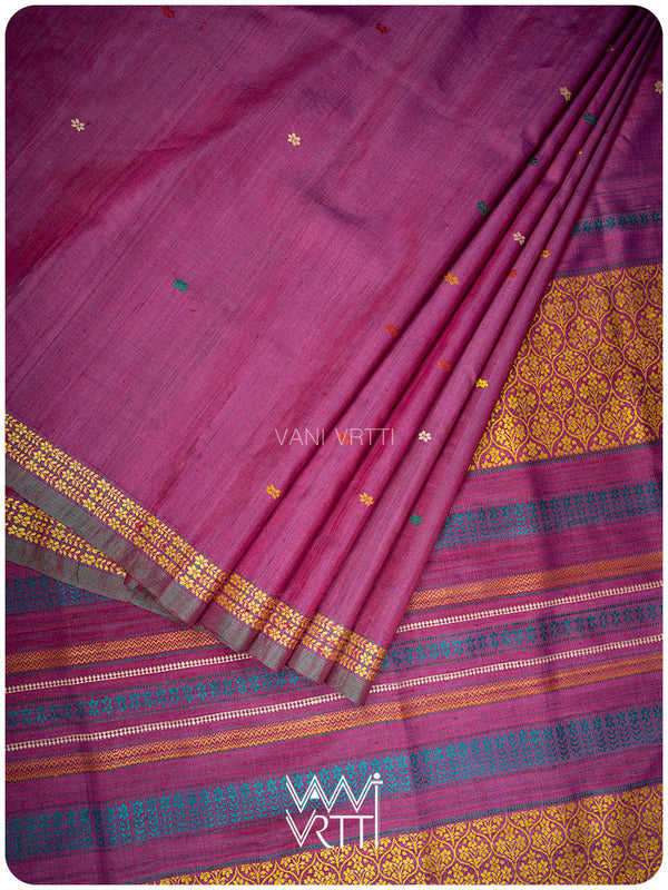Jamuni Pink Parijat Handspun Tussar Silk Saree