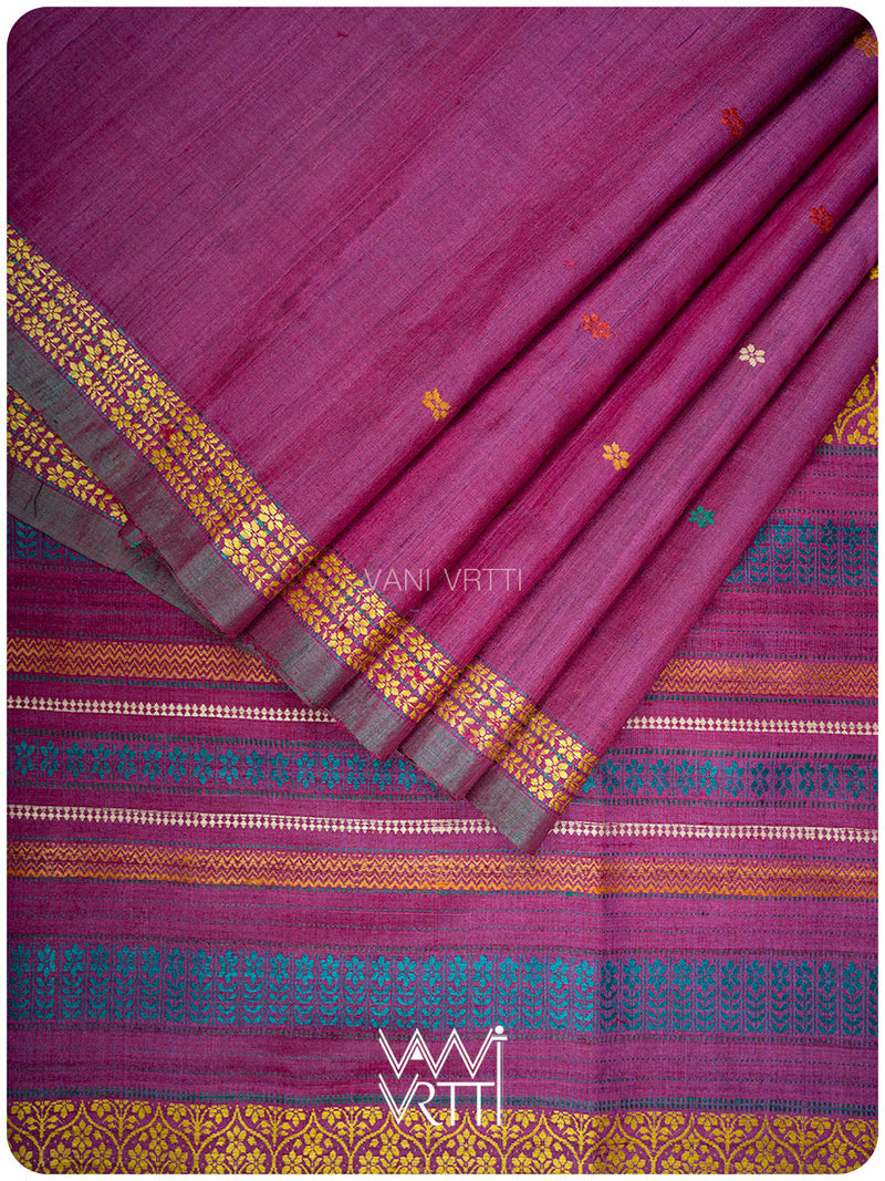 Jamuni Pink Parijat Handspun Tussar Silk Saree