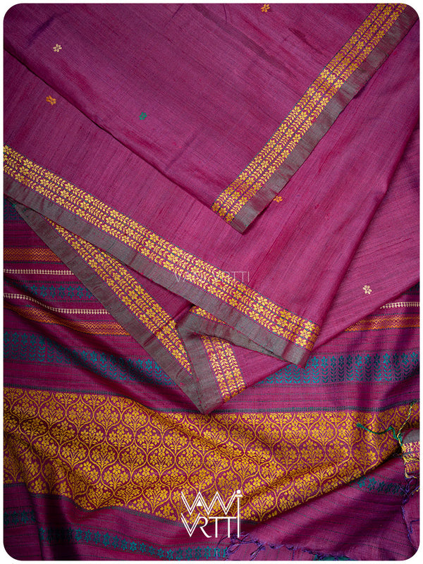 Jamuni Pink Parijat Handspun Tussar Silk Saree