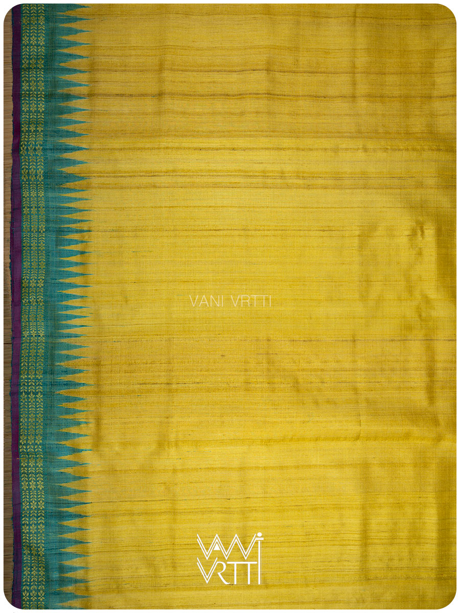 Banana Yellow Firozi Parijat Handspun Tussar Silk Saree