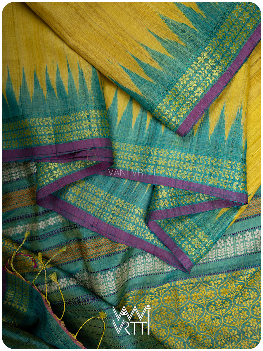 Banana Yellow Firozi Parijat Handspun Tussar Silk Saree