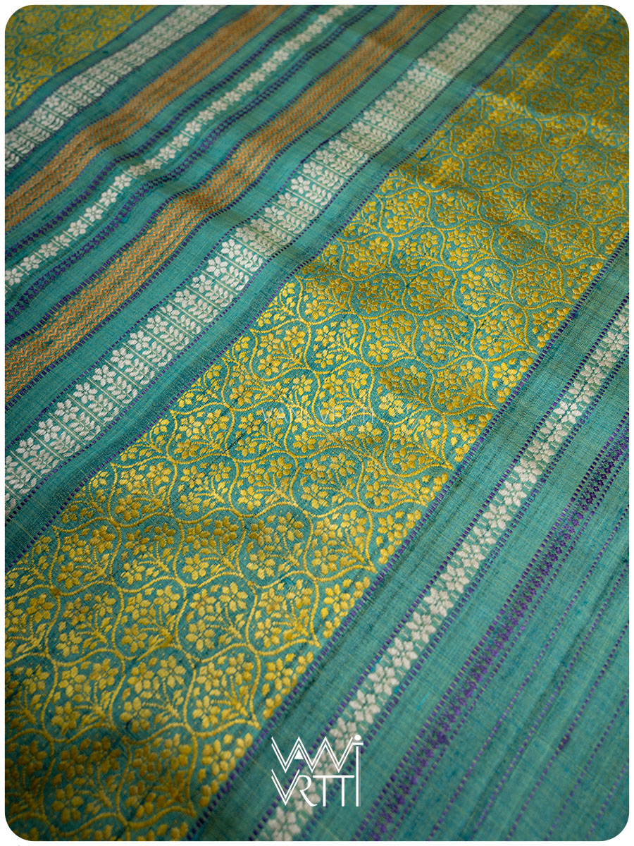 Banana Yellow Firozi Parijat Handspun Tussar Silk Saree