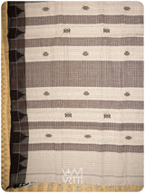 Off White Black Checks Natural Dyed Phoda Kumbha Handwoven Cotton Tussar Kotpad Saree