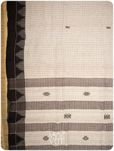 Off White Black Checks Natural Dyed Phoda Kumbha Handwoven Cotton Tussar Kotpad Saree