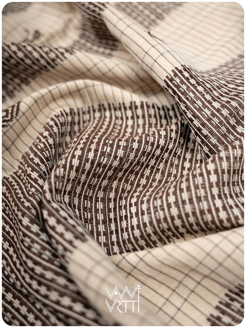 Off White Black Checks Natural Dyed Phoda Kumbha Handwoven Cotton Tussar Kotpad Saree