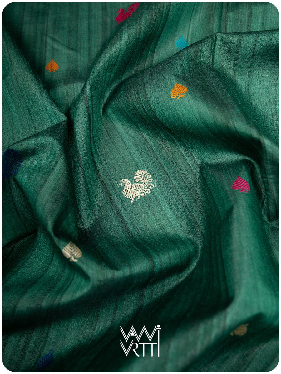 Emerald Green Mughal Garden Exclusive Handspun Tussar Silk Saree