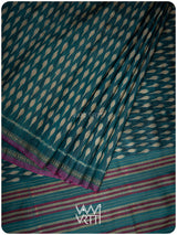 Deep Peacock Blue Kadamba Ikat Handspun Tussar Silk Saree