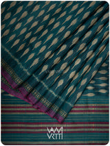 Deep Peacock Blue Kadamba Ikat Handspun Tussar Silk Saree