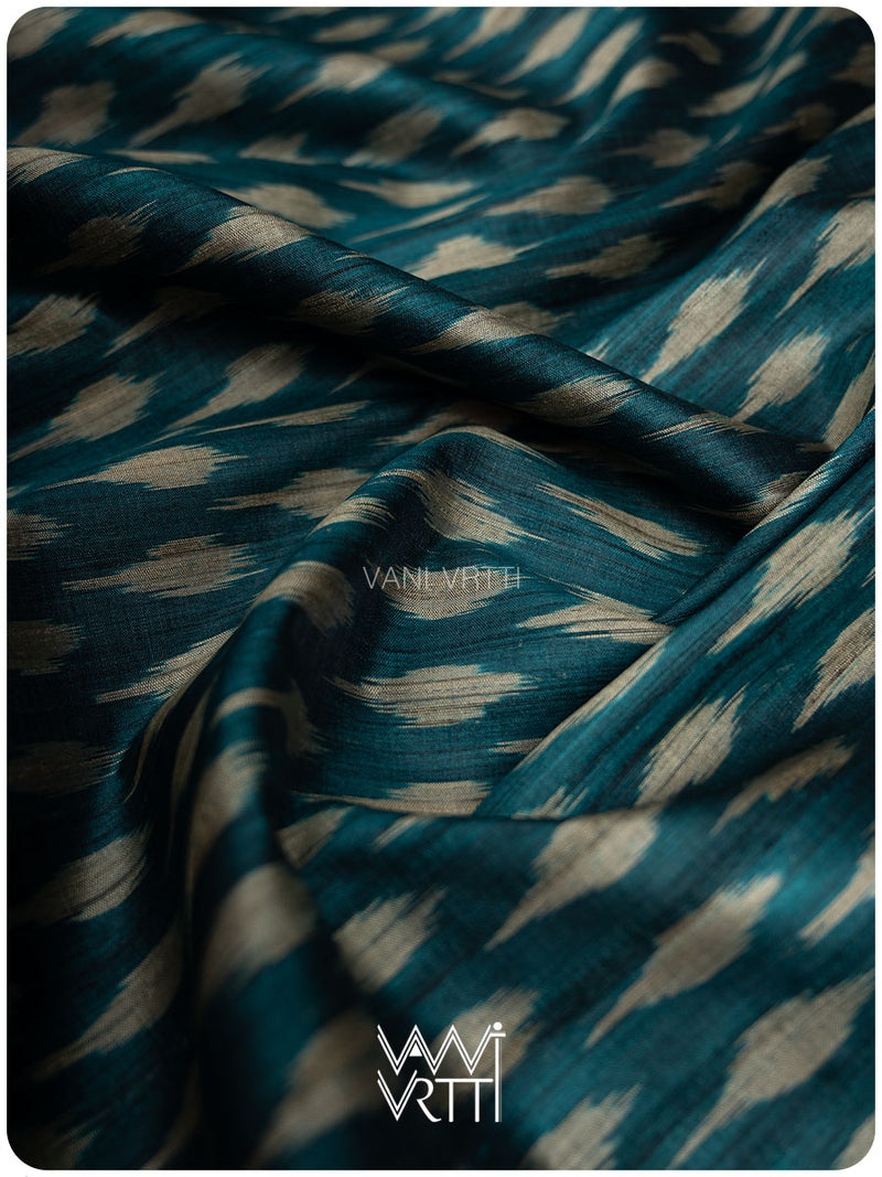 Deep Peacock Blue Kadamba Ikat Handspun Tussar Silk Saree