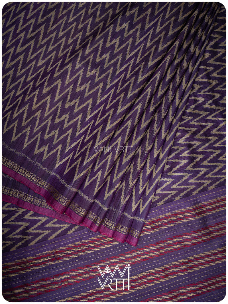 Deep Baingani Aziz Ikat Handspun Tussar Silk Saree