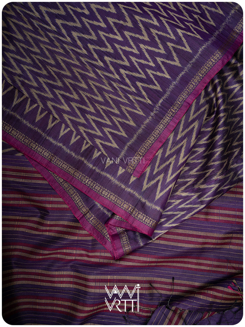 Deep Baingani Aziz Ikat Handspun Tussar Silk Saree
