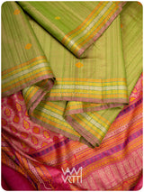 Tender Leaf Green Magenta Matsya Kachhap Handspun Tussar Silk Saree