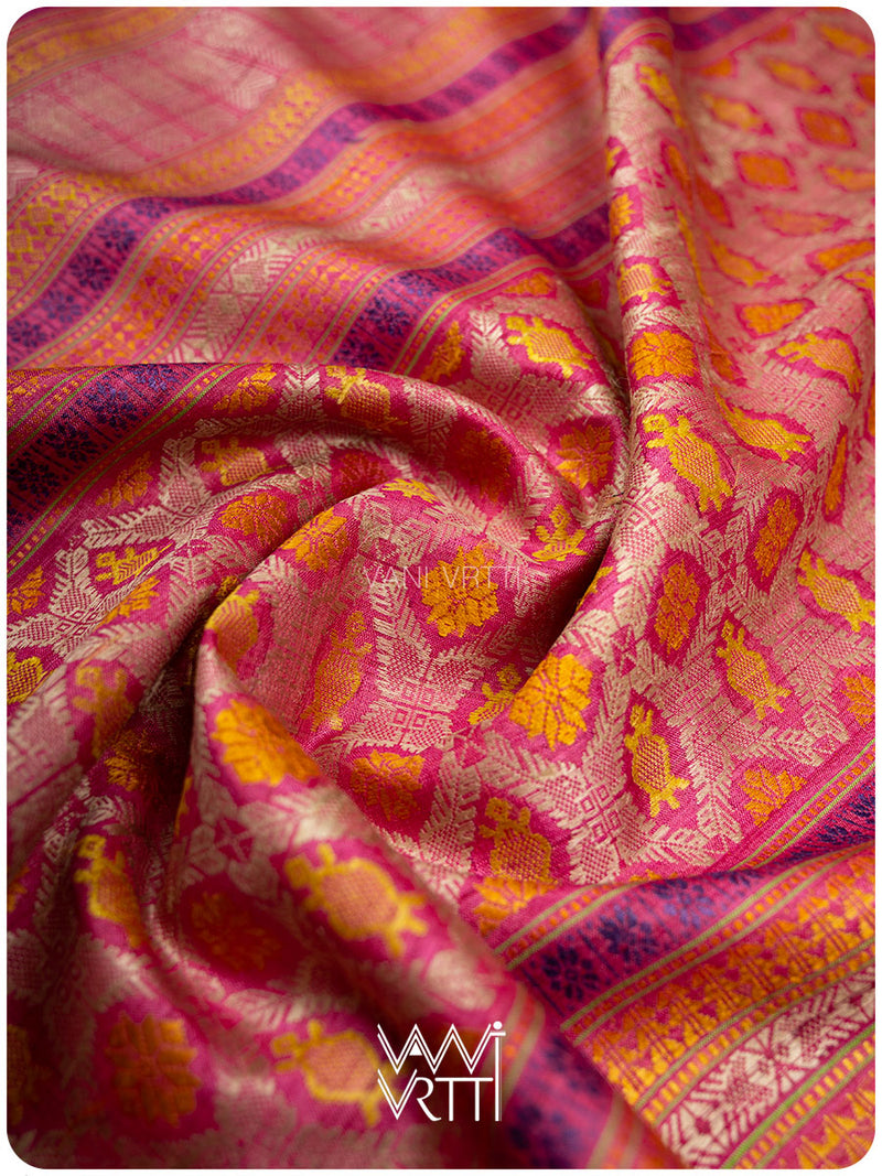 Tender Leaf Green Magenta Matsya Kachhap Handspun Tussar Silk Saree