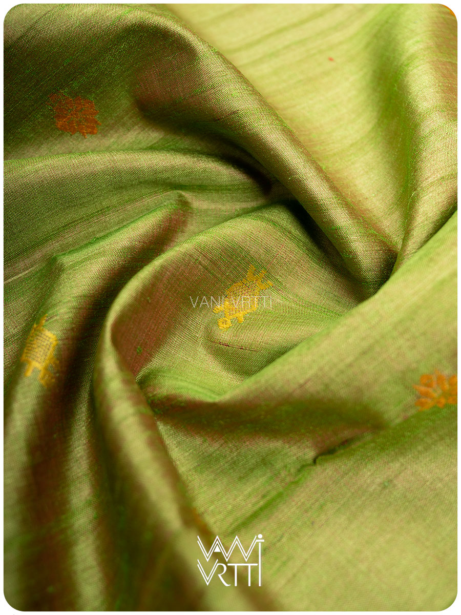 Tender Leaf Green Magenta Matsya Kachhap Handspun Tussar Silk Saree