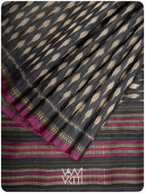 Slate Black Kadamba Ikat Handspun Tussar Silk Saree