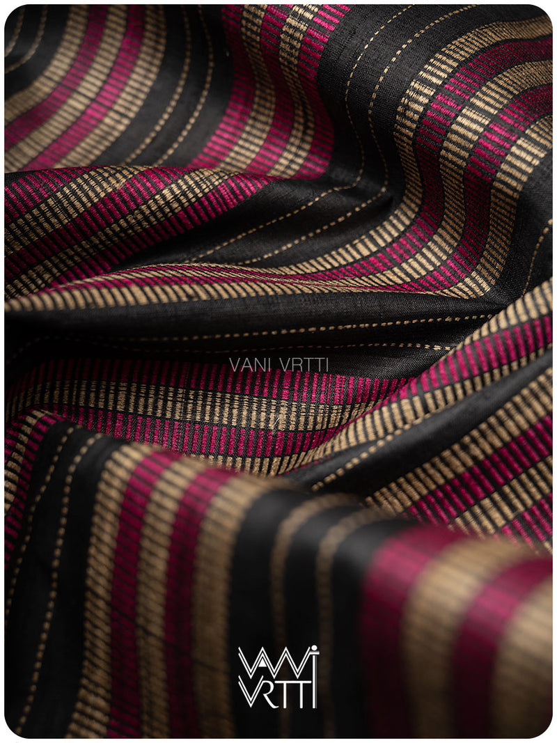 Slate Black Kadamba Ikat Handspun Tussar Silk Saree