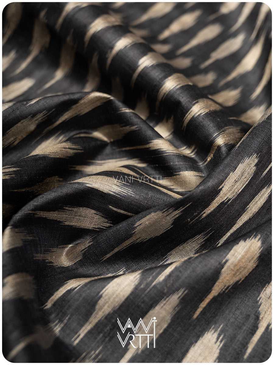 Slate Black Kadamba Ikat Handspun Tussar Silk Saree