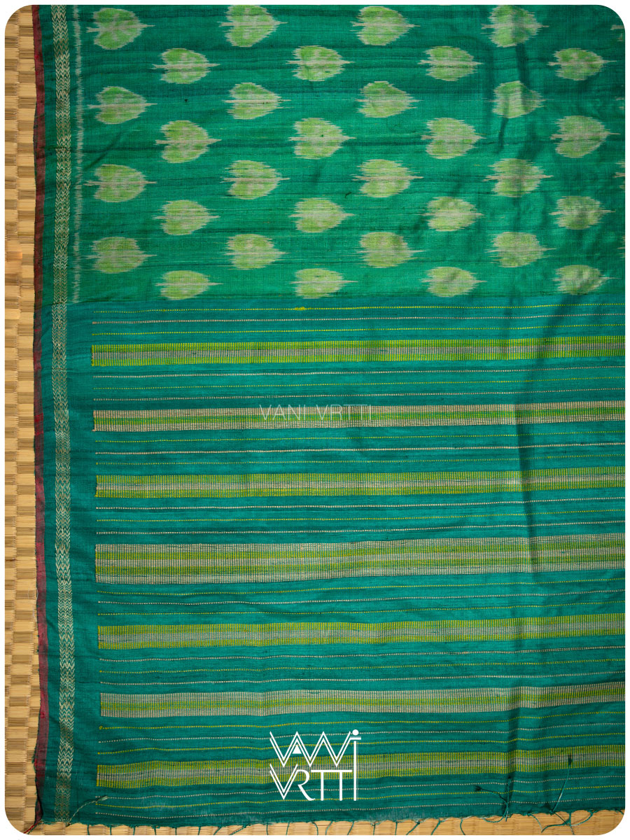 Emerald Green Peepal Ikat Handspun Tussar Silk Saree