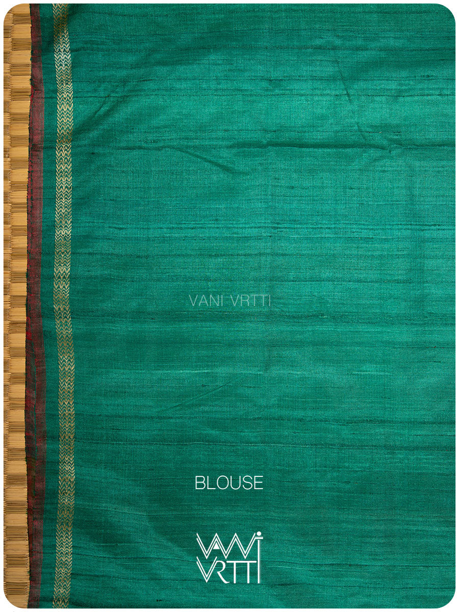 Emerald Green Peepal Ikat Handspun Tussar Silk Sari