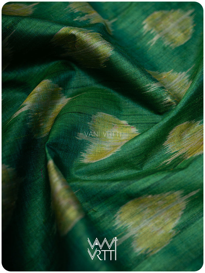 Emerald Mehendi Green Peepal Ikat Handspun Tussar Silk Saree