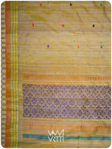 Brown Mustard Yellow Parijat Handspun Tussar Silk Saree