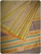 Brown Mustard Yellow Parijat Handspun Tussar Silk Saree