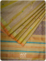 Brown Mustard Yellow Parijat Handspun Tussar Silk Saree