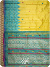 Yellow Sea Blue Pink Anjana Handspun Tussar Silk Saree