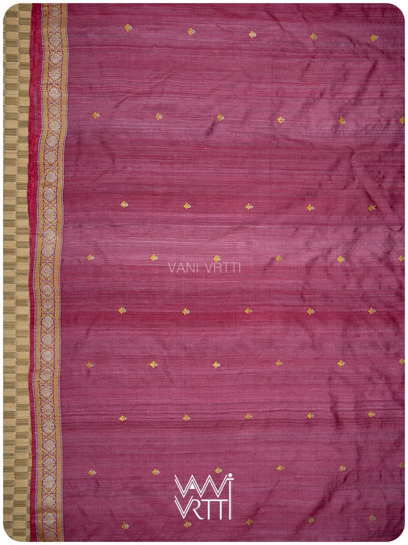 Rose Pink Brahma Kamal Master Weave Exclusive Handspun Tussar Silk Saree