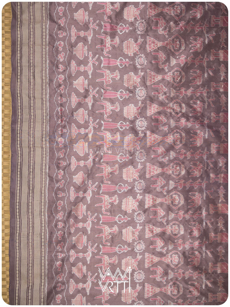 Dhokra Art Prakritik Lac & Tea Natural Dyed Mulberry Silk Ikat Saree