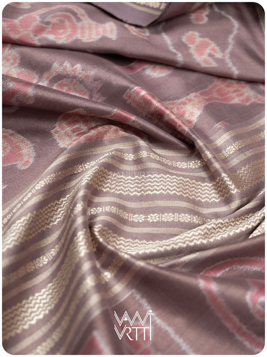 Dhokra Art Prakritik Lac & Tea Natural Dyed Mulberry Silk Ikat Saree