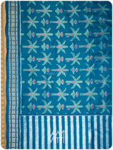 Pichwai Inspired Firozi Banana Tree Ikat Mulberry Silk Saree