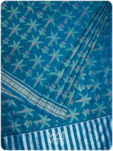 Pichwai Inspired Firozi Banana Tree Ikat Mulberry Silk Saree