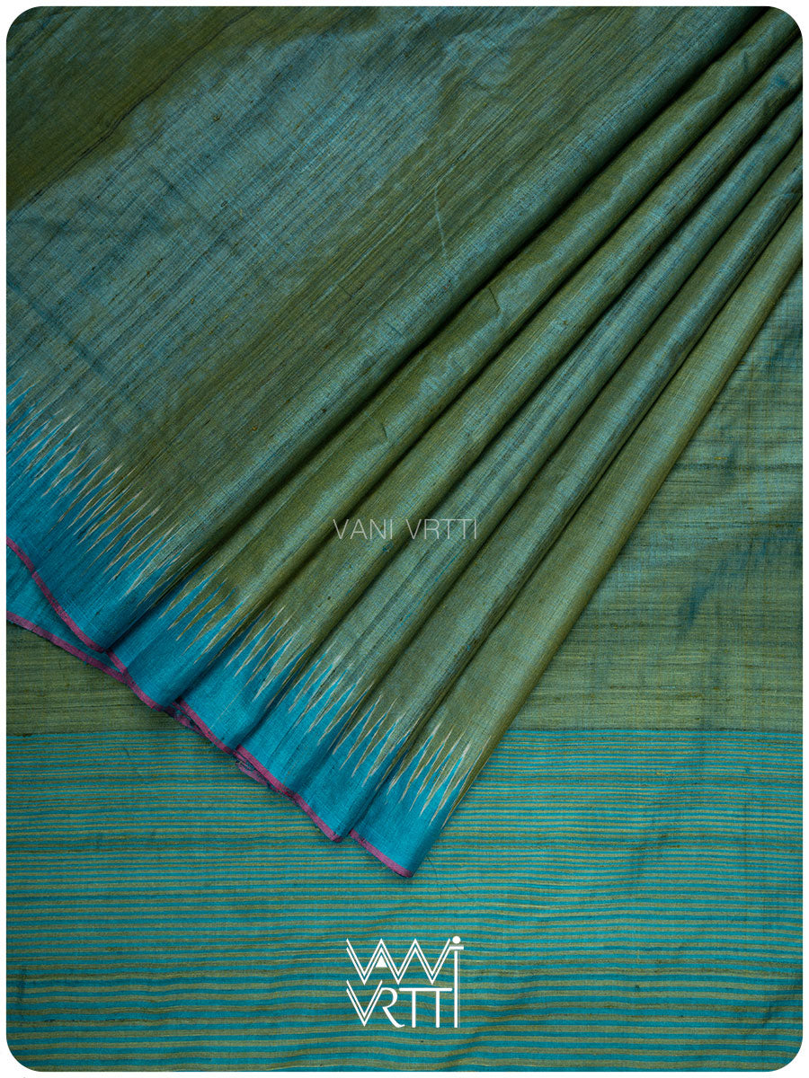 Fern Green Firozi Antara Handspun Tussar Silk Saree