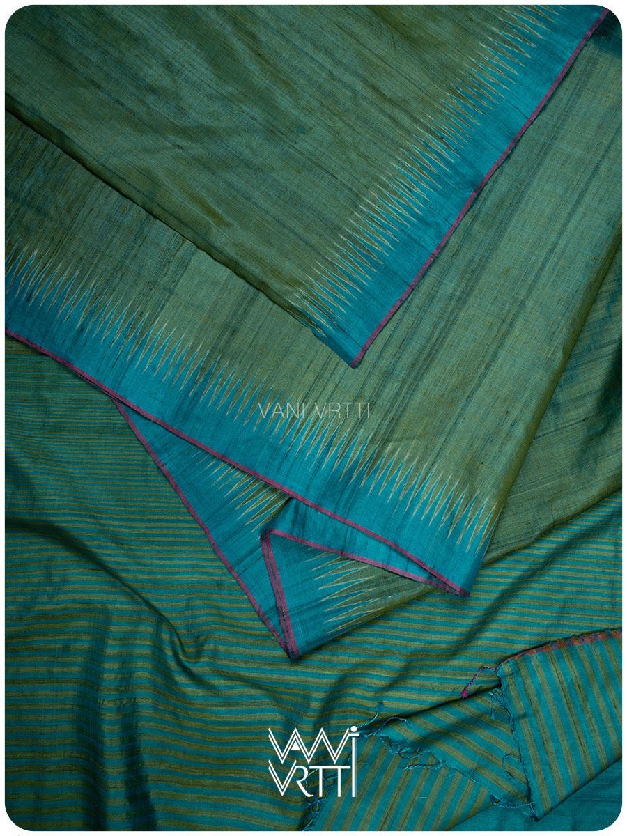 Fern Green Firozi Antara Handspun Tussar Silk Saree