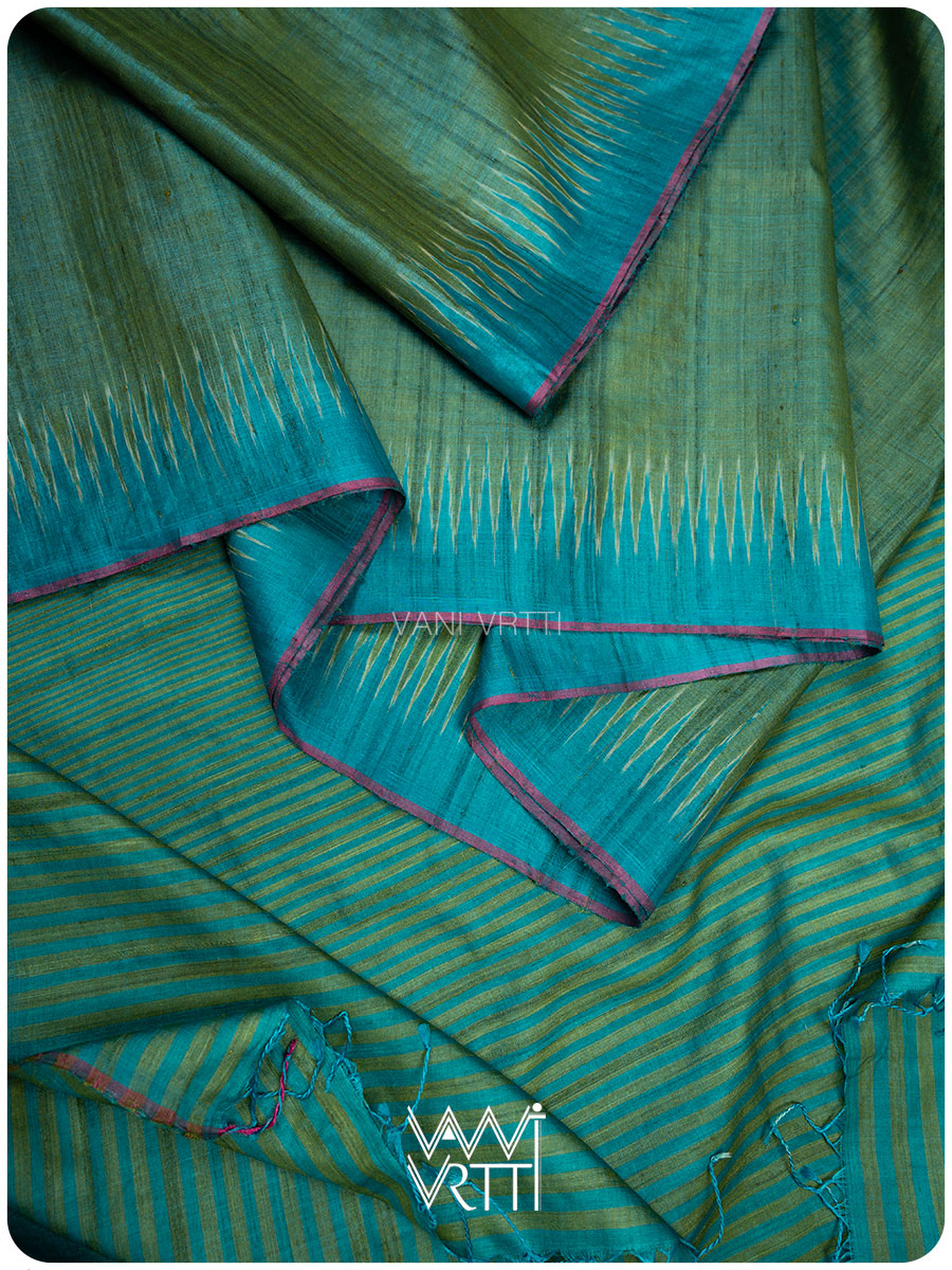 Fern Green Firozi Antara Handspun Tussar Silk Saree