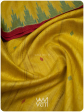 Banana Yellow Turquoise Nadi Handspun Tussar Silk Saree