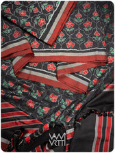 Black Laal Jaba Mulberry Silk Ikat Sari