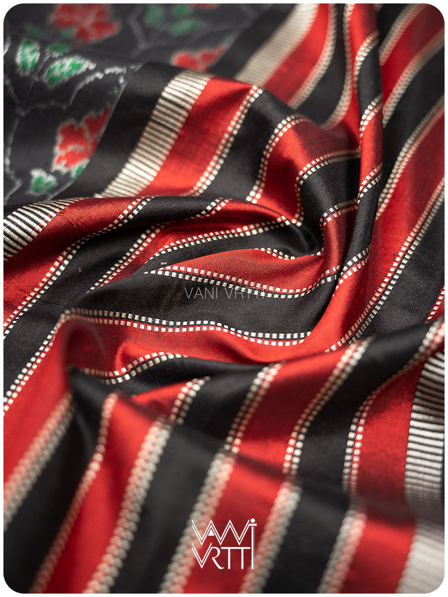 Black Laal Jaba Mulberry Silk Ikat Sari