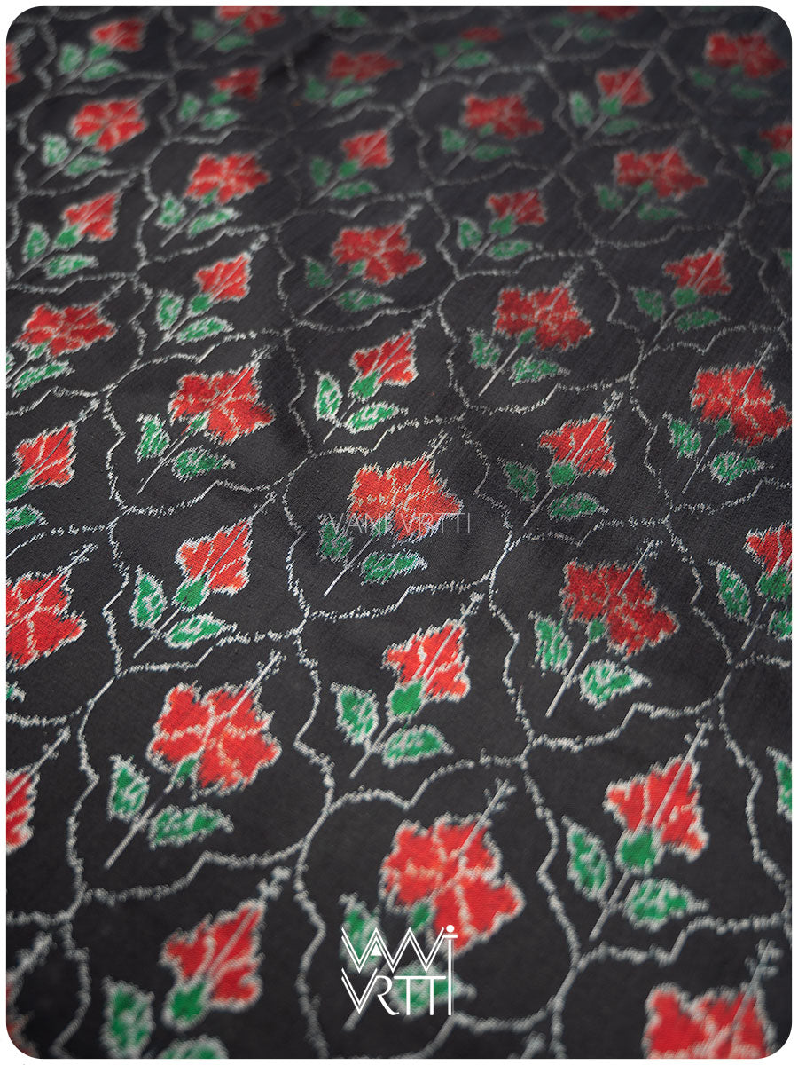 Black Laal Jaba Mulberry Silk Ikat Sari