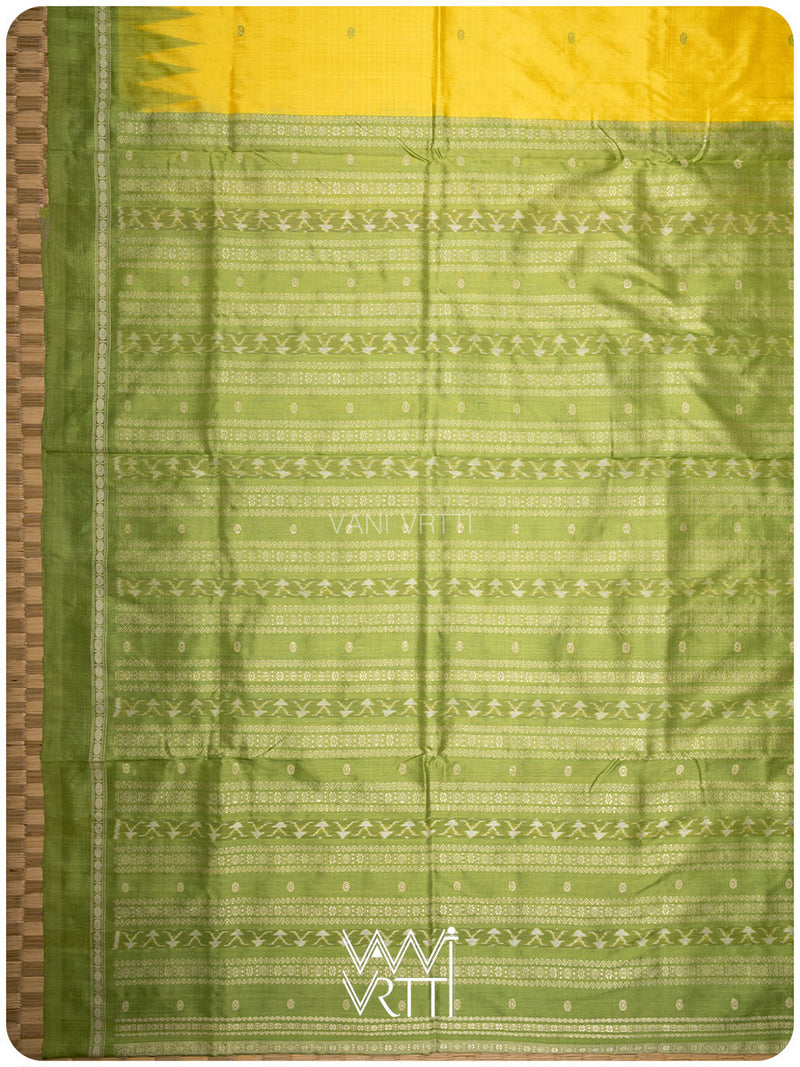 Yellow Sap Green Ek Rudraksha Prakritik Haldi Mulberry Leaf Natural Dyed Mulberry Silk Ikat Saree