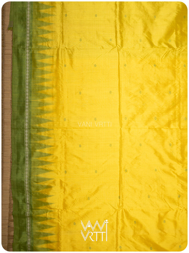 Yellow Sap Green Ek Rudraksha Prakritik Haldi Mulberry Leaf Natural Dyed Mulberry Silk Ikat Saree