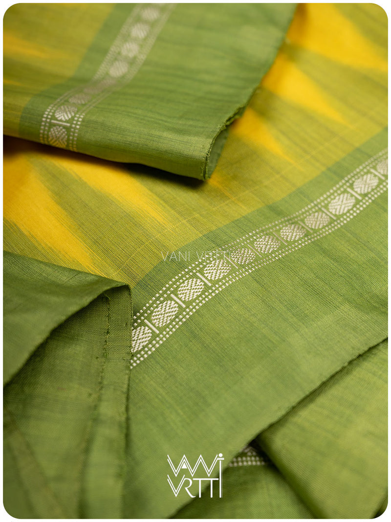Yellow Sap Green Ek Rudraksha Prakritik Haldi Mulberry Leaf Natural Dyed Mulberry Silk Ikat Saree