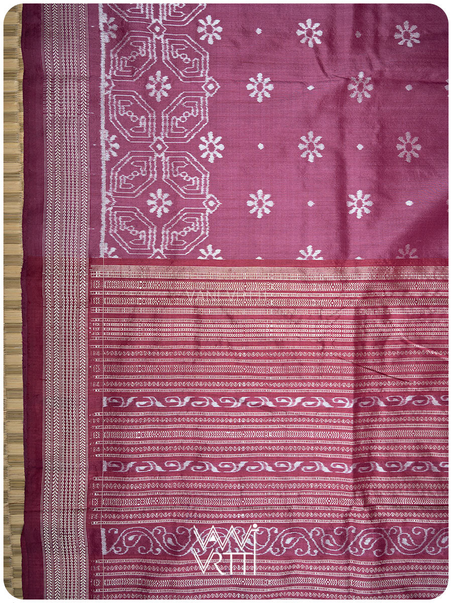 Plum Pink Daisy GulBahaar Phool Prakritik Lac Natural Dyed Mulberry Silk Ikat Saree